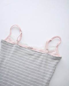Muse cotton reversible lace cami in pink and grey stripe by Angel Ruche, photo 31