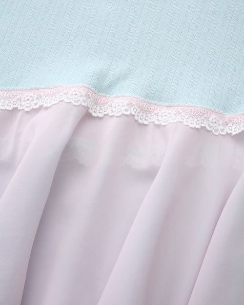 Dewdrop Reversible Lace Chiffon Skirt (Pink Teal)
