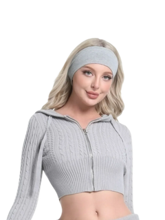 Cozy Cloud cable knit zip up cardigan in grey, cozy knitwear by Angel Ruche