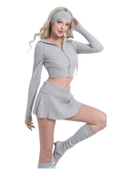Cozy Cloud cable knit set in grey with zip up cardigan and skirt, cozy knit matching set by Angel Ruche