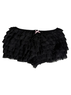 Delicate chiffon ruffle shorts with black lace, coquette bottoms by Angel Ruche