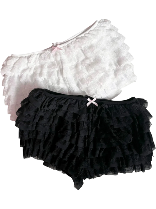 Delicate chiffon ruffle shorts with black lace by Angel Ruche, photo 4