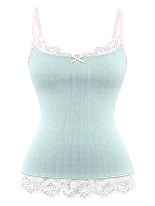 Dewdrop reversible lace cami top in pink and teal, coquette top by Angel Ruche