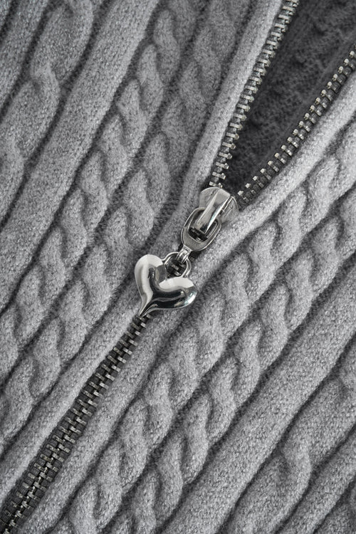 Fur trim Cozy Cloud cable knit cardigan in grey by Angel Ruche, photo 7