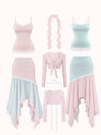 Dewdrop reversible lace set in pink and teal, coquette outfit by Angel Ruche