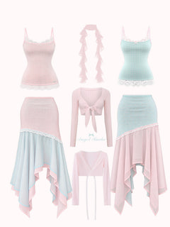 Dewdrop reversible lace set in pink and teal, coquette outfit by Angel Ruche