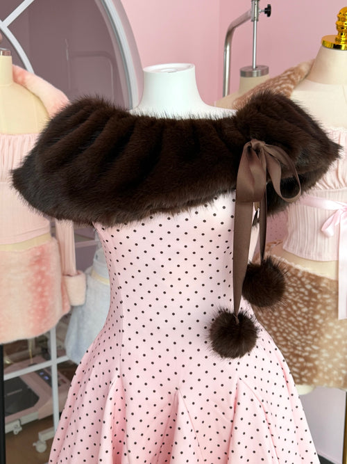 Sugar Pom fur shoulder cape in brown by Angel Ruche, photo 10