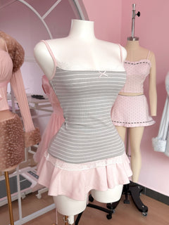 Muse cotton reversible lace cami in pink and grey stripe by Angel Ruche, photo 13