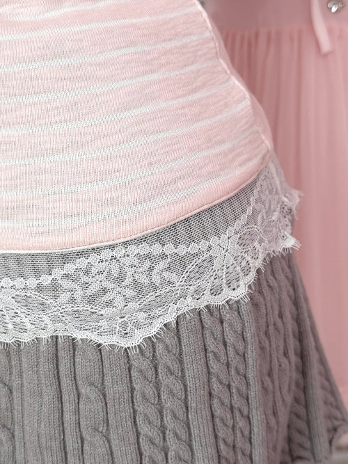 Muse cotton reversible lace cami in pink and grey stripe by Angel Ruche, photo 16