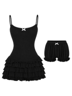 Serafina ruffle mini dress and bloomer shorts set in black, dollette dress by Angel Ruche