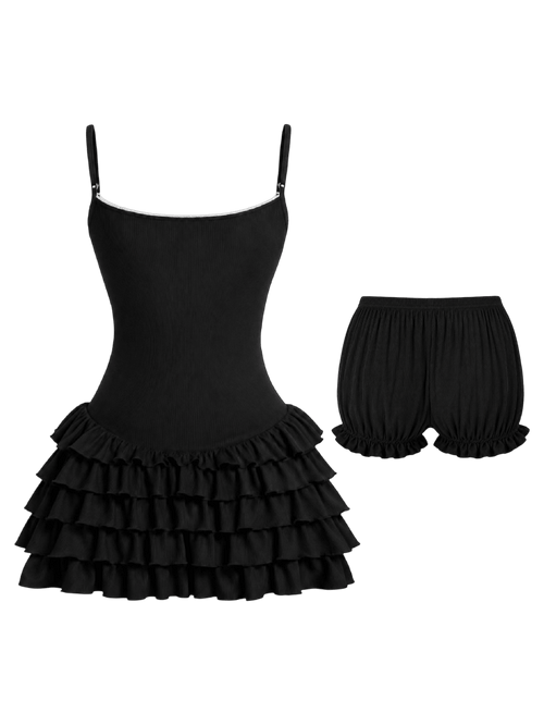 Serafina ruffle mini dress set in black by Angel Ruche, photo 3