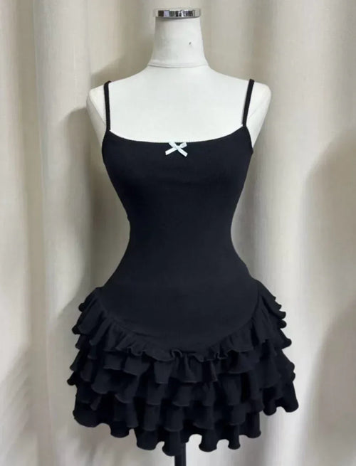 Serafina ruffle mini dress set in black by Angel Ruche, photo 7