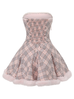 Sugarplum Plaid Hourglass Fur Trim Dress+ Petticoat (Pink)