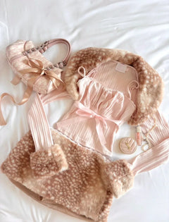 My True Form fawn print fur bolero cardigan in pink by Angel Ruche, photo 3