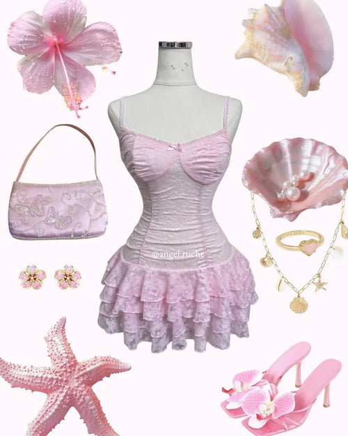 Sunset Petals lace mini dress in pink by Angel Ruche, photo 13