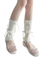 Bows leg warmers in white, balletcore accessory by Angel Ruche