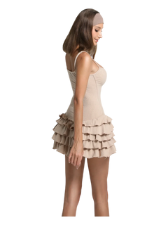 Serafina ruffle mini dress set in beige by Angel Ruche, photo 3