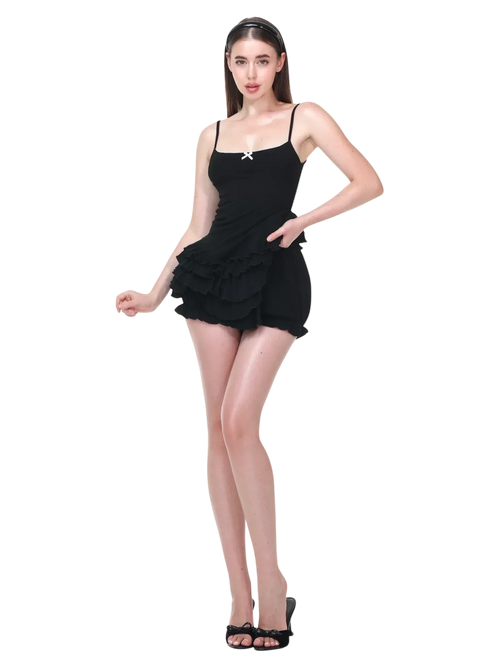 Serafina ruffle mini dress set in black by Angel Ruche, photo 5