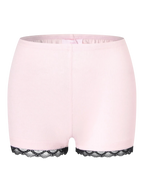 Basic pink safety shorts with black lace trim, coquette essentials by Angel Ruche