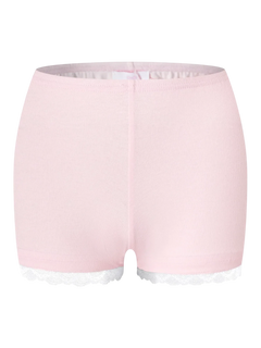 Basic pink safety shorts with white lace trim, coquette essentials by Angel Ruche