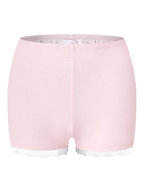 Basic pink safety shorts with white lace trim, coquette essentials by Angel Ruche