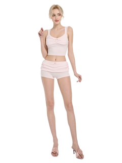 Rose Buds cotton fold over shorts in baby pink by Angel Ruche, photo 3