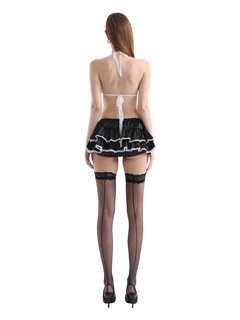 Ribbon lace thigh high socks in black by Angel Ruche, photo 6