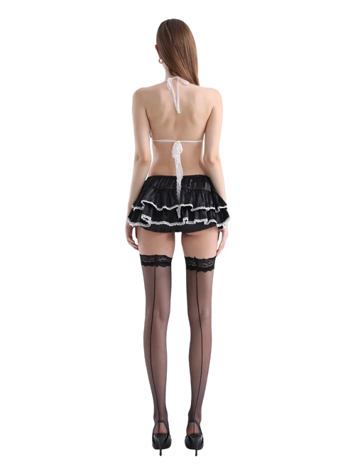 Ribbon lace thigh high socks in black by Angel Ruche, photo 6