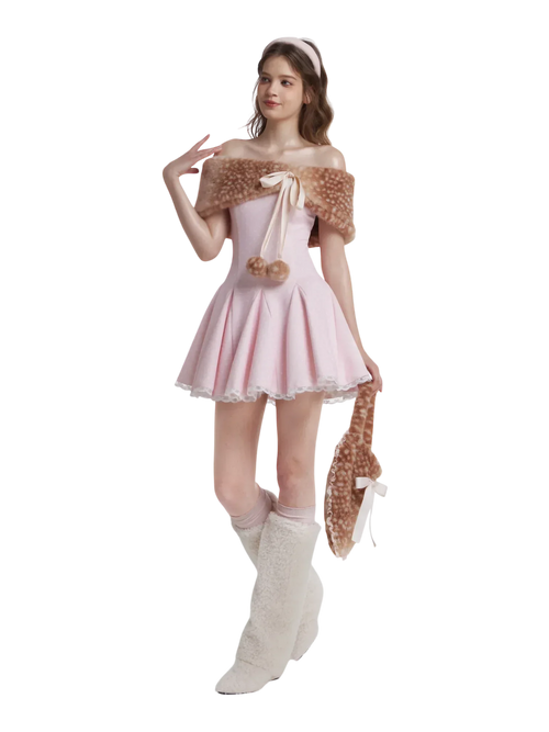 Sugar Pom fur pullover cape in deer print by Angel Ruche, photo 3