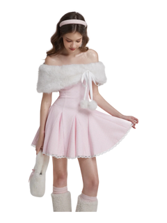 Sugar Pom fur pullover cape in white, coquette winter accessory by Angel Ruche