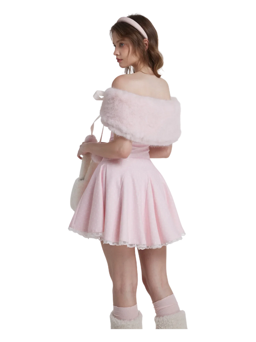 Sugar Pom fur shoulder cape in pink by Angel Ruche, photo 7
