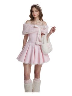Sugar Pom fur pullover shoulder cape in pink, coquette winter accessory by Angel Ruche