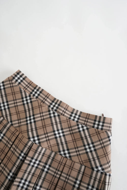 Girly Plaid pleated high rise skirt in khaki by Angel Ruche, photo 7