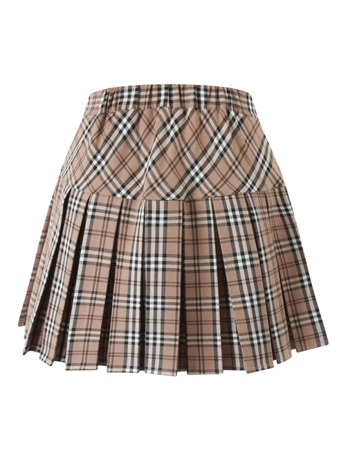Girly Plaid pleated high rise skirt in khaki by Angel Ruche, photo 3