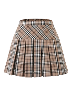 Girly Plaid pleated high rise skirt in khaki with built in shorts, coquette style by Angel Ruche