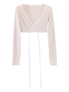 Ballerina Bliss wrap cardigan in beige, balletcore top by Angel Ruche