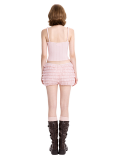 Delicate chiffon ruffle shorts in rose pink by Angel Ruche, photo 4