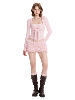 Delicate chiffon ruffle shorts in rose pink by Angel Ruche, photo 5