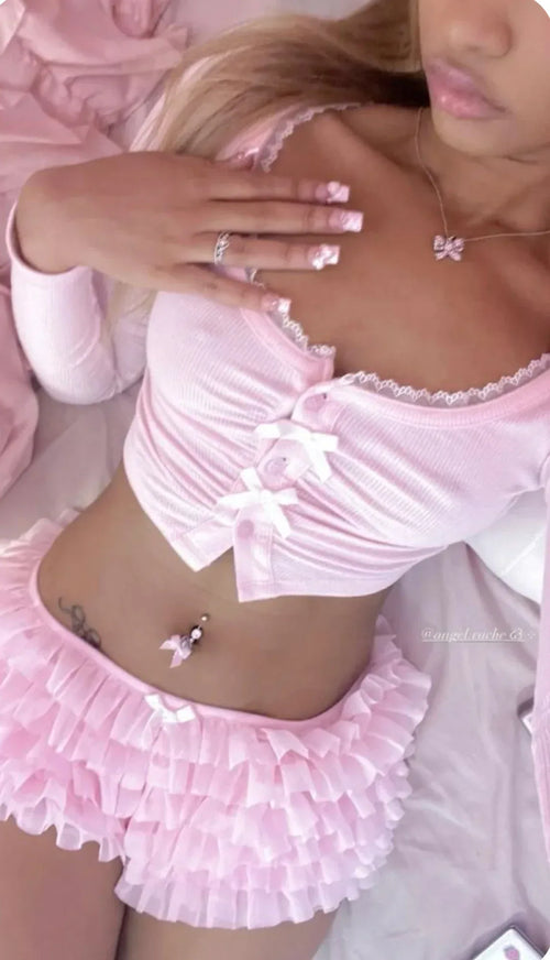 Delicate pink chiffon ruffle shorts by Angel Ruche, photo 3