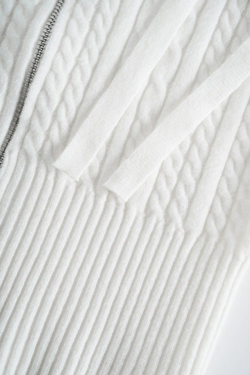 Fur trim Marshmallow cable knit cardigan in white by Angel Ruche, photo 9