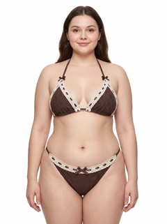 Coquette Cotton Eyelet Bikini Bottom (Brown)