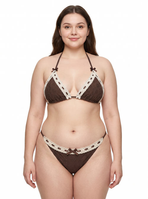 Coquette Cotton Eyelet Bikini Bottom (Brown)