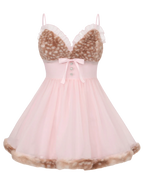 Bambi Princess fur trim chiffon babydoll dress in pink, dollette aesthetic by Angel Ruche