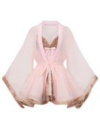 Bambi Princess fur trim chiffon robe in pink, coquette loungewear by Angel Ruche