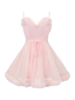 Rosé Princess fur chiffon babydoll dress in pink by Angel Ruche, photo 9