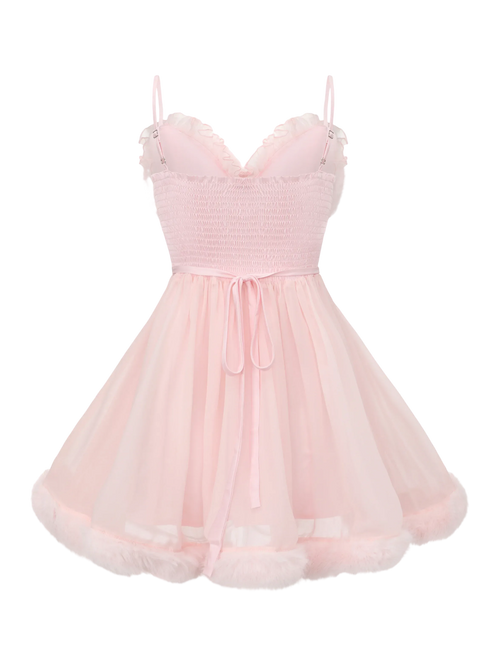Rosé Princess fur chiffon babydoll dress in pink by Angel Ruche, photo 9