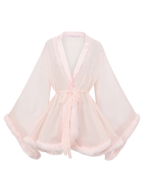 Rosé Princess fur trim chiffon robe in pink, coquette loungewear by Angel Ruche