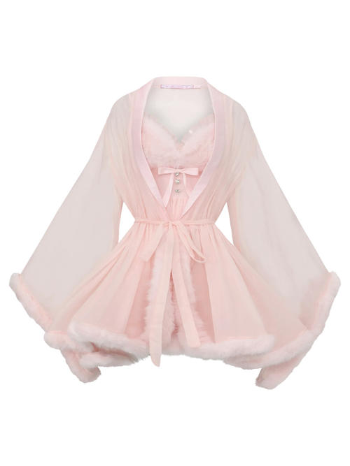 Rosé Princess fur chiffon robe in pink by Angel Ruche, photo 2