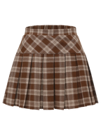 Girly Plaid pleated high rise skirt in brown with built in shorts, coquette style by Angel Ruche
