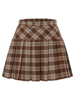 Girly Plaid pleated high rise skirt in brown with built in shorts, coquette style by Angel Ruche